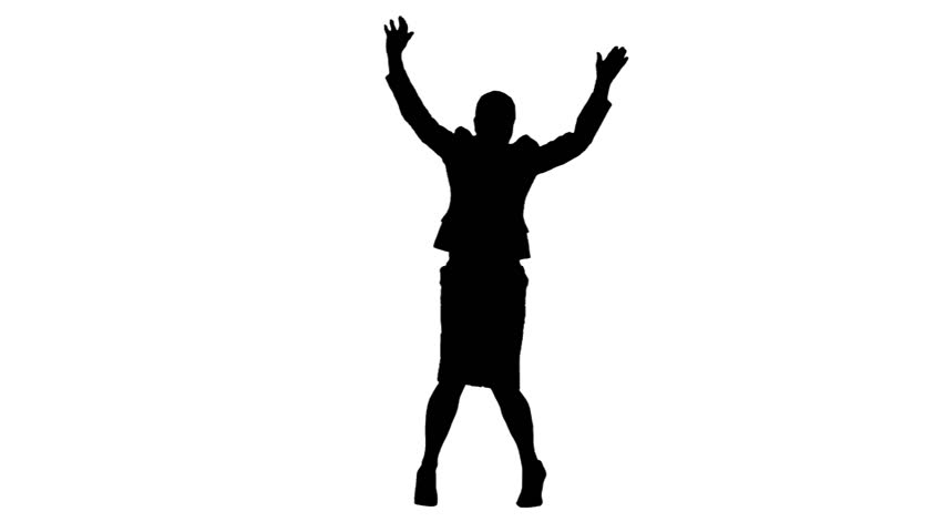 852x480 Silhouette In Slow Motion Jumping With Arms Raised Against A White