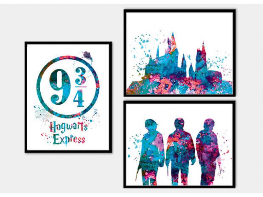 1024x768 Potter Poster Set Of 3 Print Hogwarts Castle Watercolor Art Print