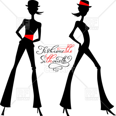 400x400 Black Silhouette Of Fashion Girls In Hats Royalty Free Vector Clip