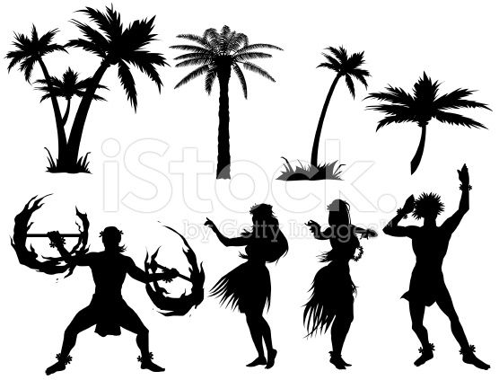 556x423 Vector Illustration Of Hawaiian Images, Including Hula Dancers