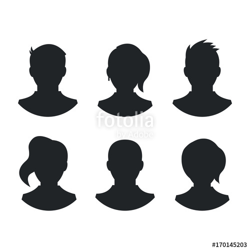 500x500 People Silhouettes Set. Black Men And Women Head Silhouettes. Head