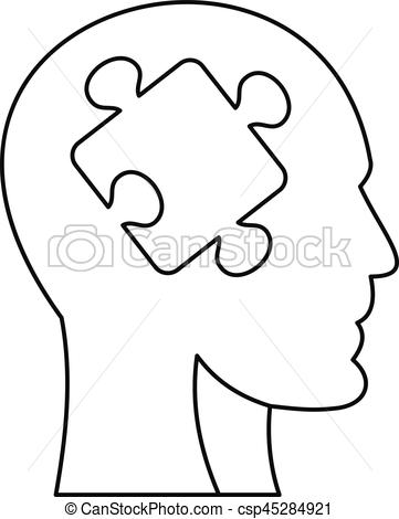 361x470 Man Head Silhouette With Puzzle Piece Icon. Outline Vector