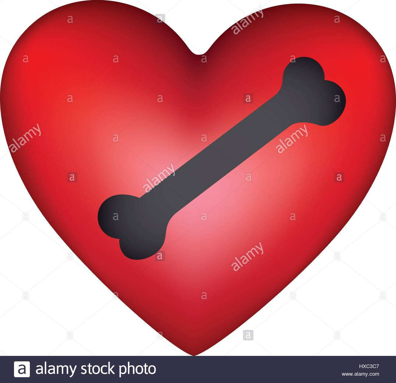 1300x1257 Red Heart Shape With Silhouette Pet Bone Icon Flat Stock Vector