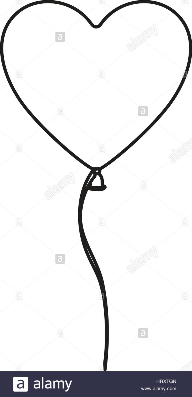 672x1390 Sketch Silhouette Heart Shape Balloon With Ribbon Stock Vector Art