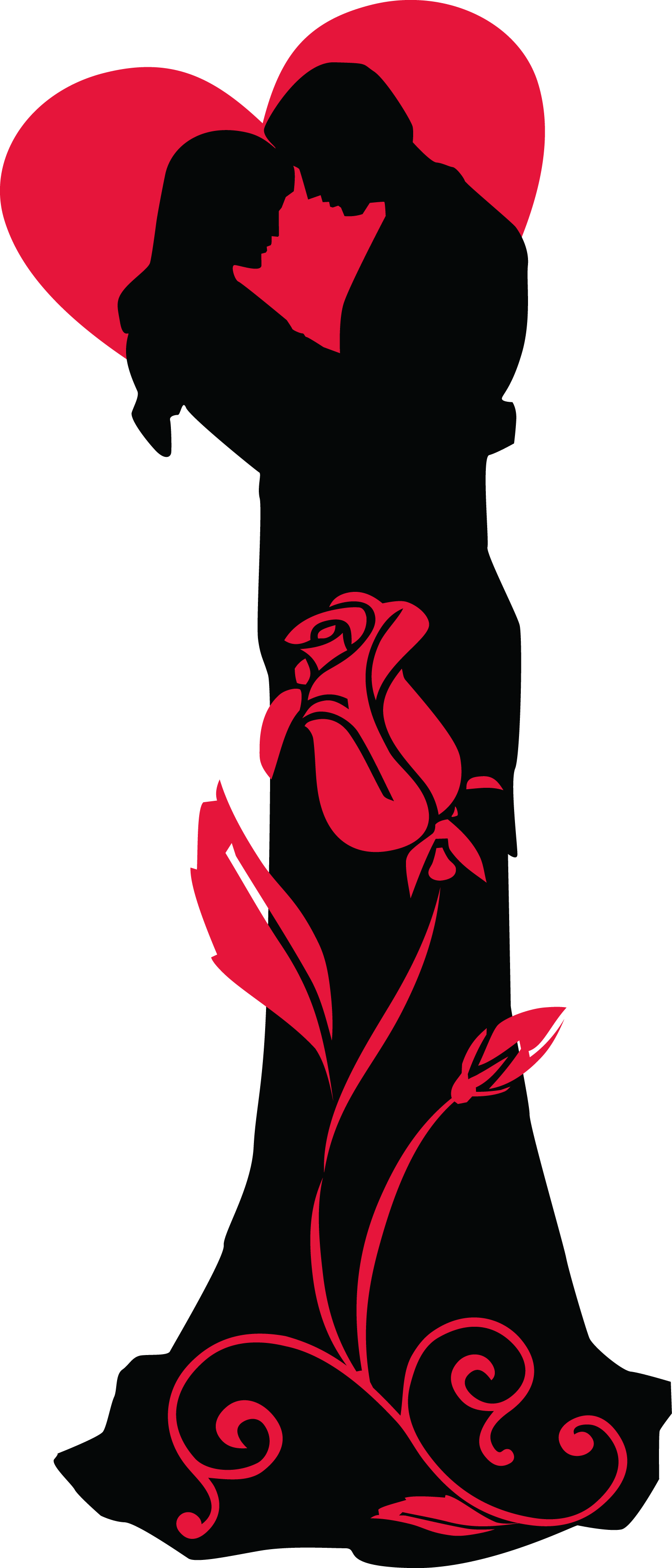 1498x3497 Transparent Loving Couple Silhouettes With Red Heart And Rose Png