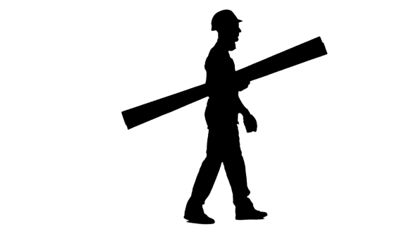 590x332 Silhouette Of Builder In A Helmet Goes To Work With Wooden Boards