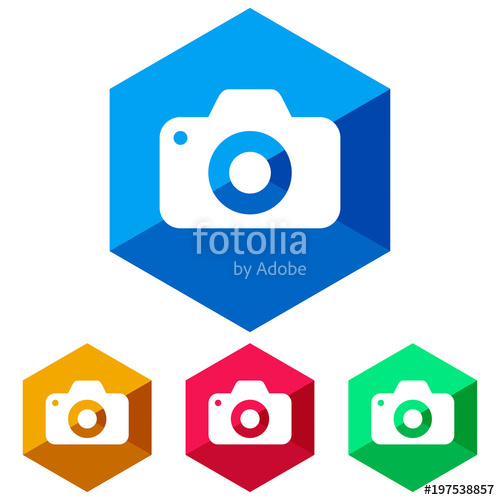 500x500 Simple, Flat, Hexagon Camera (White Silhouette) Icon. Four Color