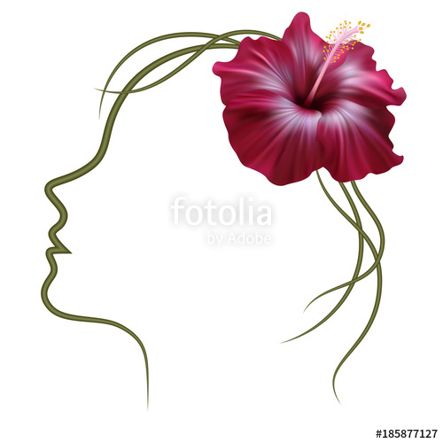 500x500 Realistic Hibiscus, Woman Face Silhouette, Frame. The Symbol