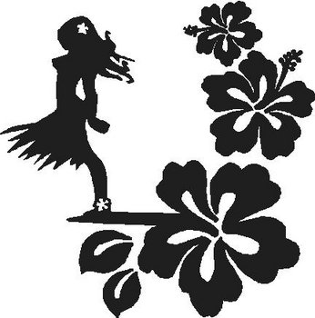346x350 Flowers With A Hawaiian Girl, Vinyl Cut Decal