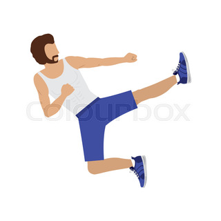 320x320 Silhouette Man Martial Arts High Kick Vector Illustration Stock