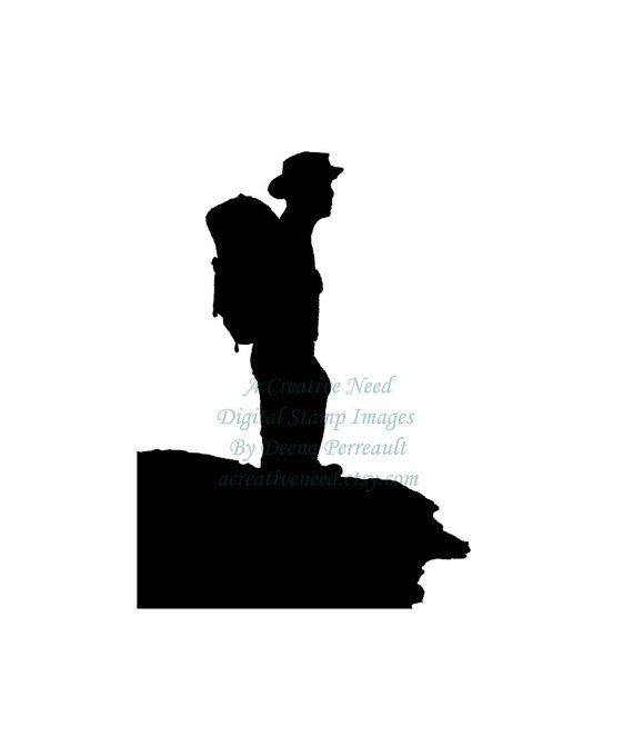 570x671 Instant Download Digital Stamp Image Hiking Man Silhouette