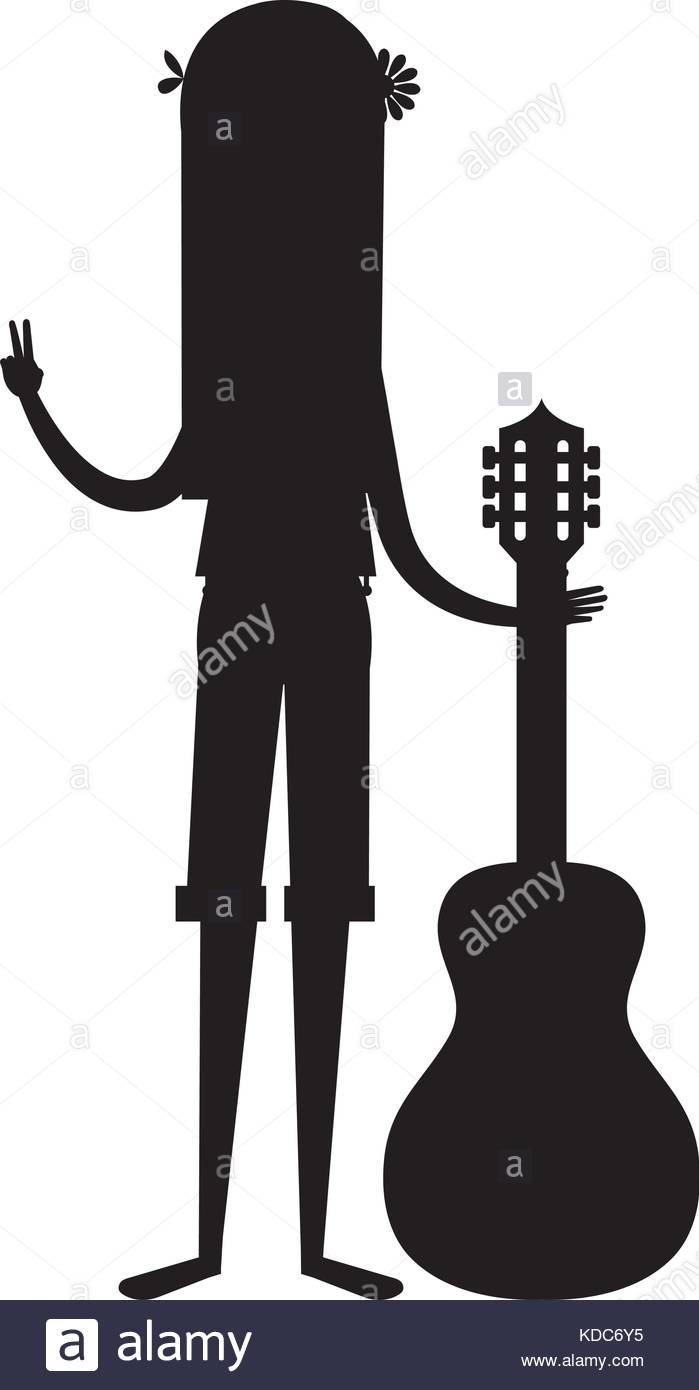 699x1390 Hippie Woman Playing Guitar Silhouette Vector Illustration Design