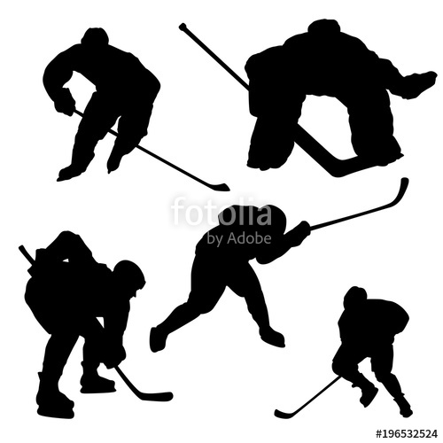 500x500 Black Hockey Player Silhouette On White Background Stock Image