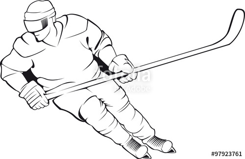 500x325 Hockey Player. Vector Linen Silhouette, Isolated On White Stock