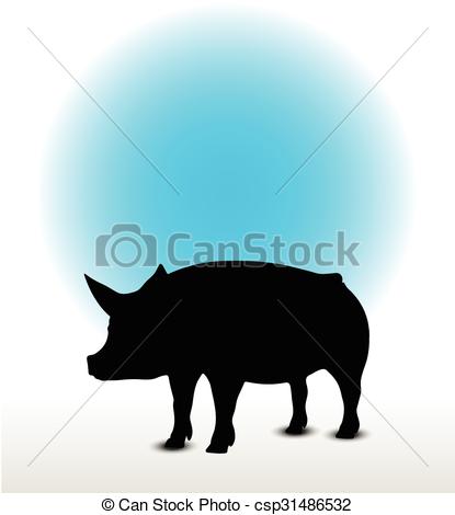 415x470 Vector Image, Pig Silhouette, In Curl Tail Pose, Isolated