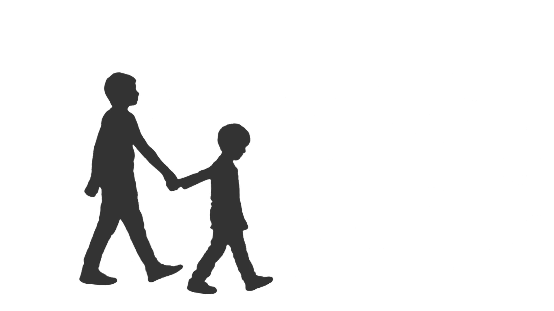 1920x1080 Silhouette Of Two Little Boys Walking Holding Hands. Side View