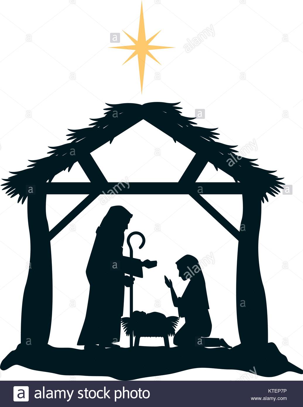 1035x1390 Holy Family Silhouette In Stable Christmas Characters Vector Stock
