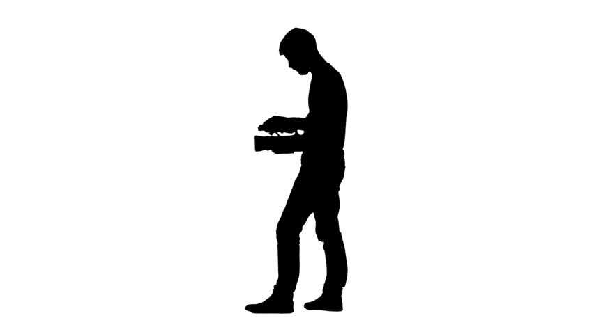 852x480 Job Operator With A Video Camera. White Background. Silhouette
