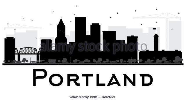 640x345 Portland City Skyline Silhouette Background Stock Photos
