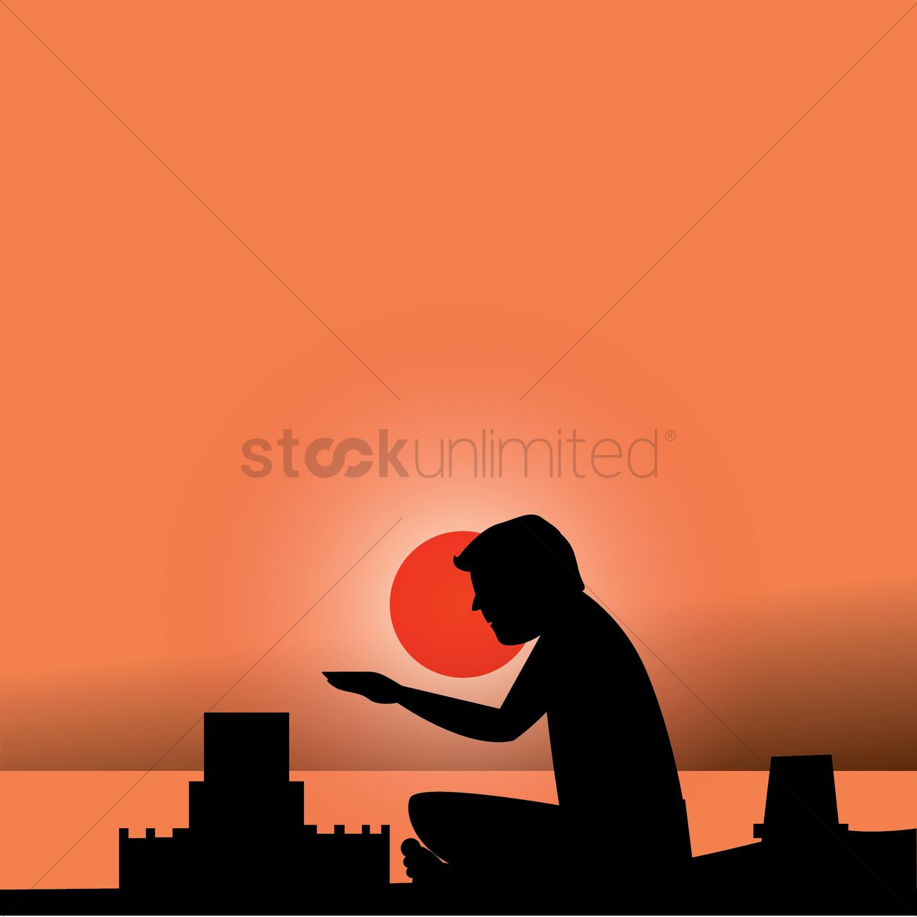 1300x1300 Silhouette Of Man Making Sand Castle Vector Image