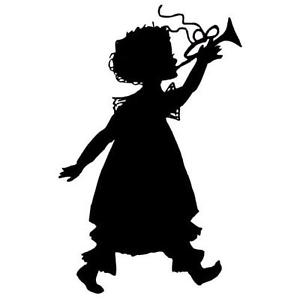300x300 Girl With Horn Silhouette Unmounted Rubber Stamp, Lg. Music