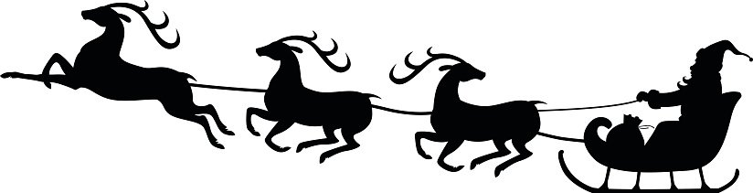 824x211 Christmas Silhouette Santa Riding On Reindeer Sleigh Premium