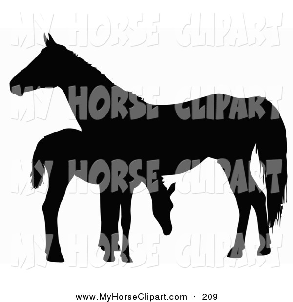 600x620 Clip Art Of A Black Silhouette Of A Foal Grazing By A Horse By