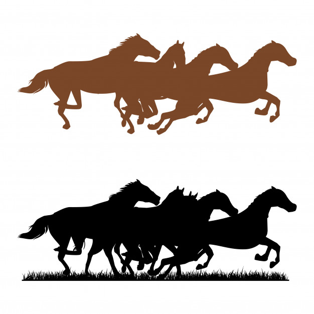 626x626 Herd Of Horses Run Across Grass Meadow Vector Premium Download
