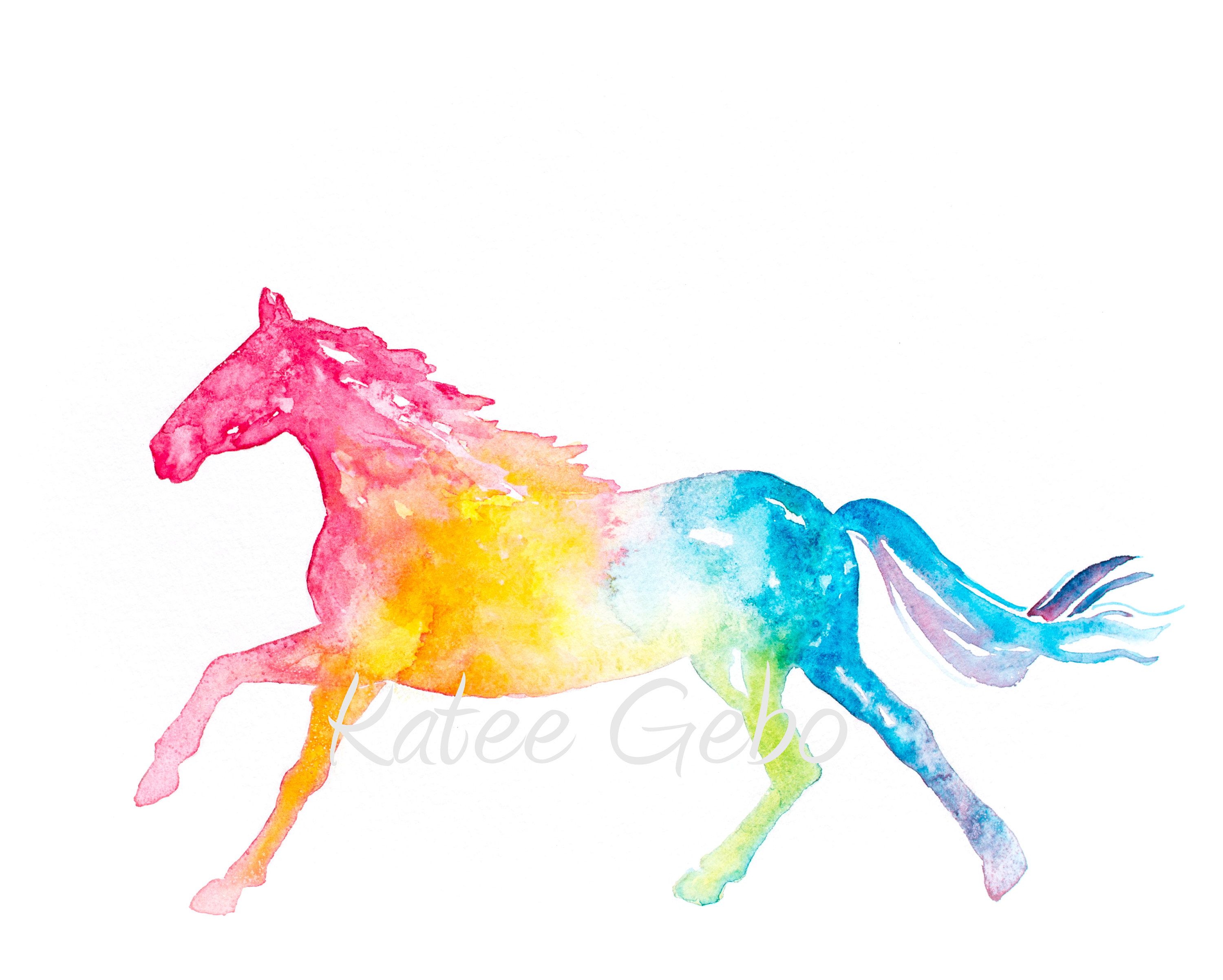 3000x2404 Horse Wall Art Silhouette Rainbow Colors Printable Digital