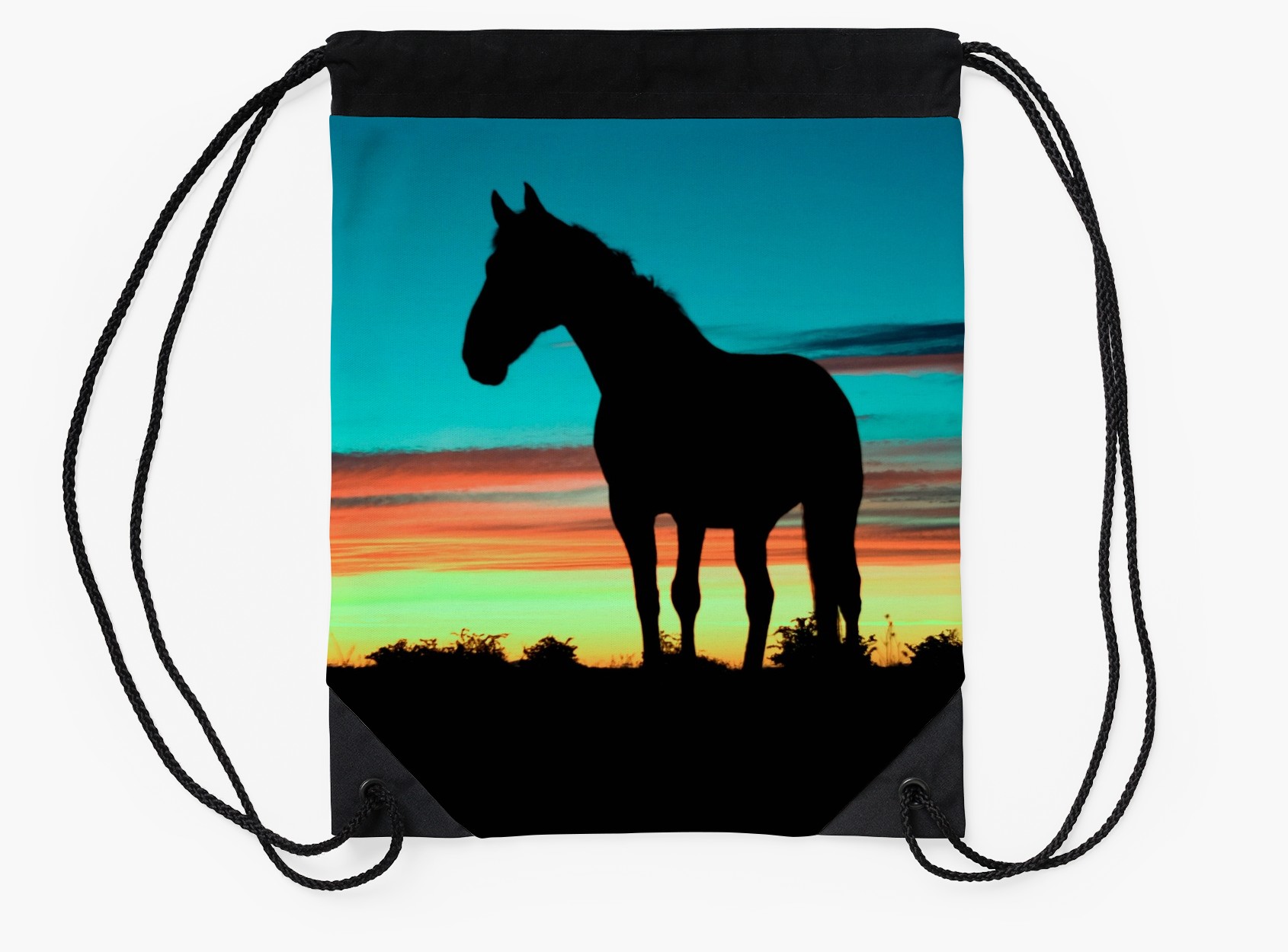 1690x1250 Humpy Horse Silhouette Sunset Psychedelic Drawstring Bags By