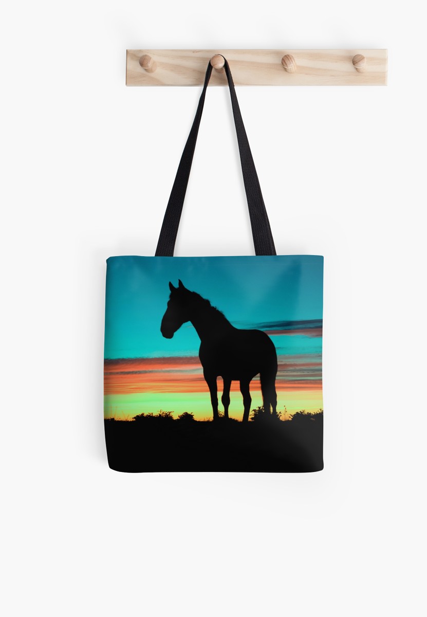 831x1200 Humpy Horse Silhouette Sunset Psychedelic Tote Bags By