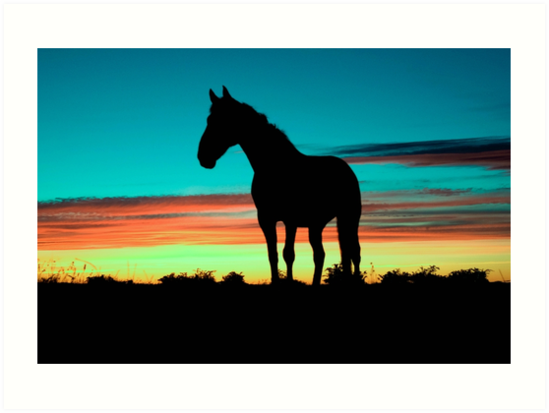 549x413 Humpy Horse Silhouette Sunset Psychedelic Art Prints By