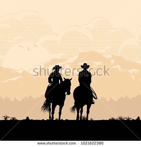 450x470 Silhouette Of Cowboy Couple Riding Horses