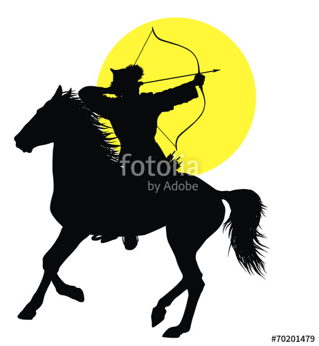461x500 Medieval Oriental Horseman With Bow Vector Silhouette Stock