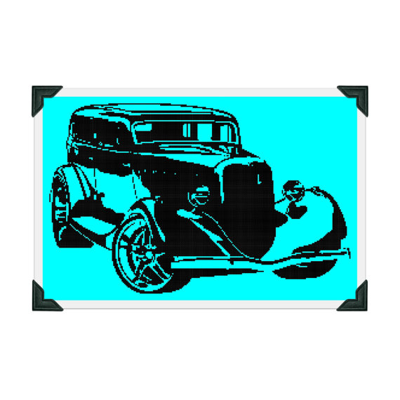 570x570 Retro Hot Rod Silhouette Cross Stitch Pattern Car Cross
