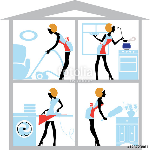 500x499 Silhouette Of Set Girls Who Do Homework, Housewives In House