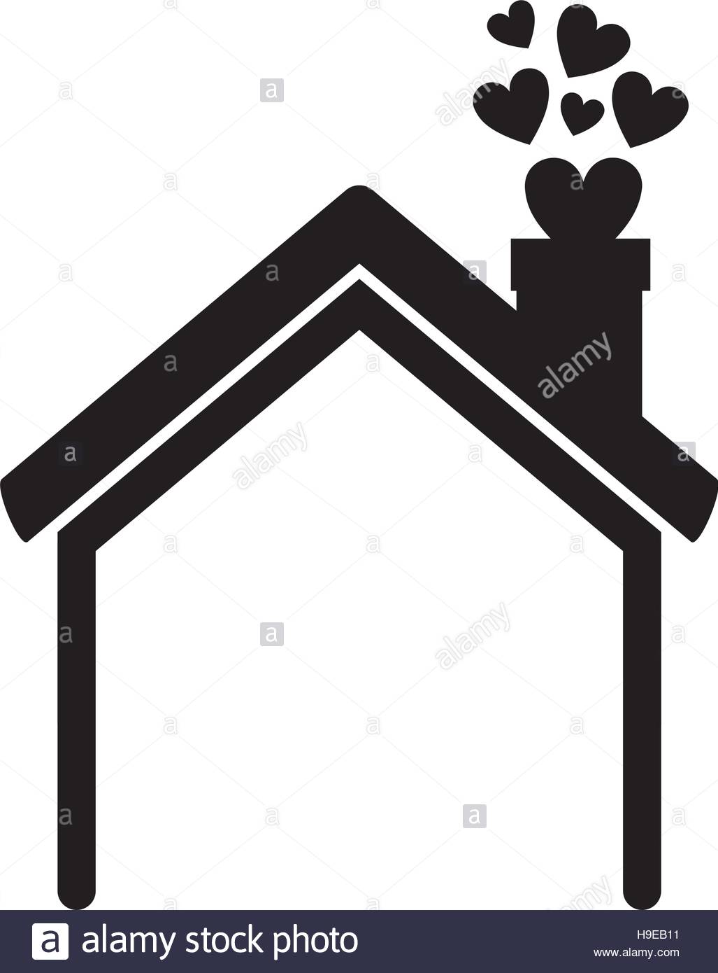 1027x1390 Black Silhouette House With Chimney And Hearts Vector Illustration