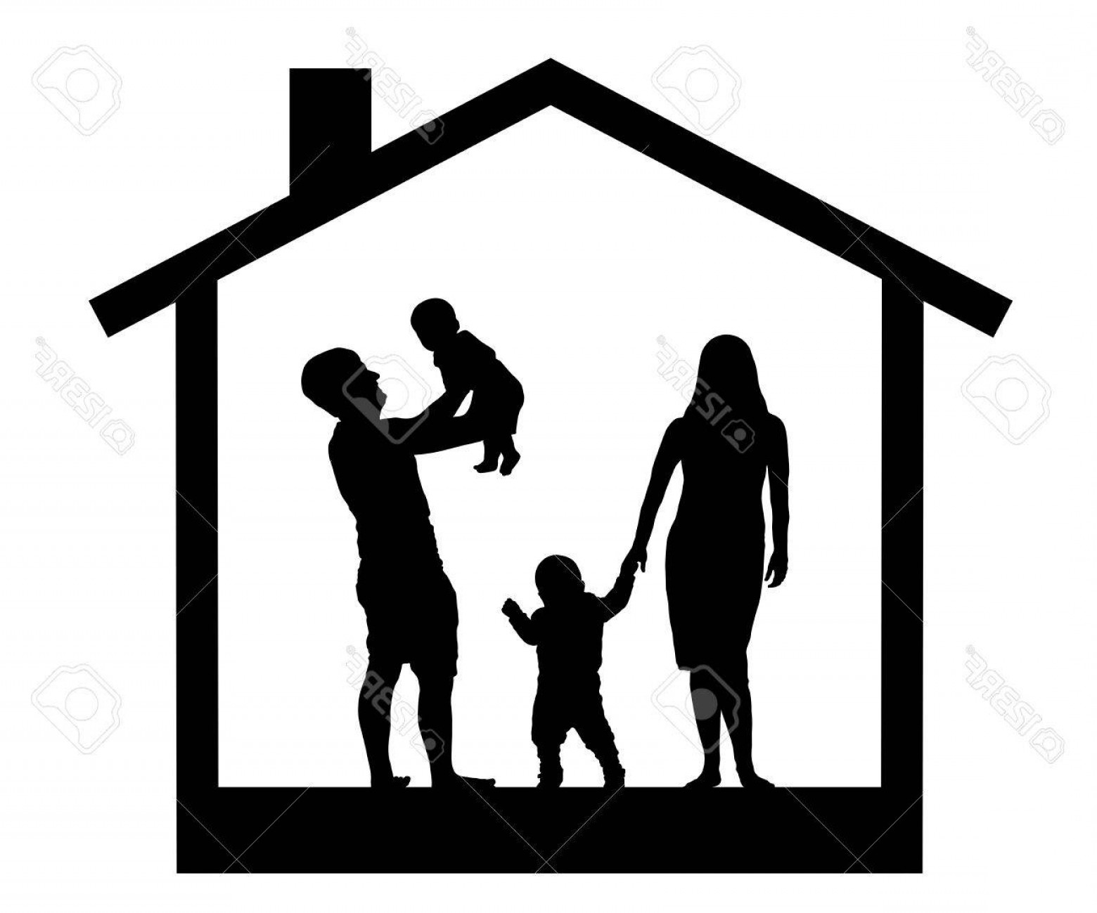1560x1299 Photostock Vector Family With Children In The House Silhouette