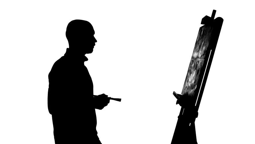 852x480 Talanted Painter Drawing A Painting By Oil Paints Holding