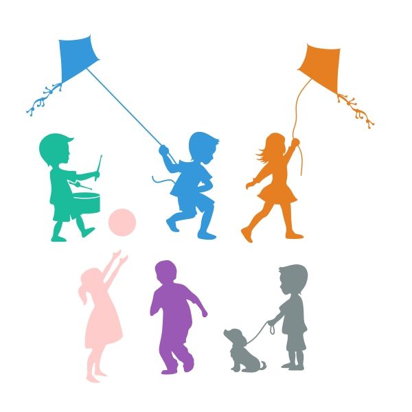 600x600 Playing Kids Cuttable Design Cut File. Vector, Clipart, Digital