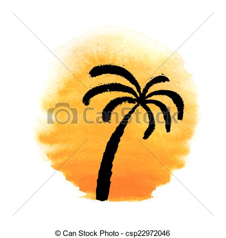 447x470 Silhouette Of Palm Trees Against The Sun. Vector. Silhouette