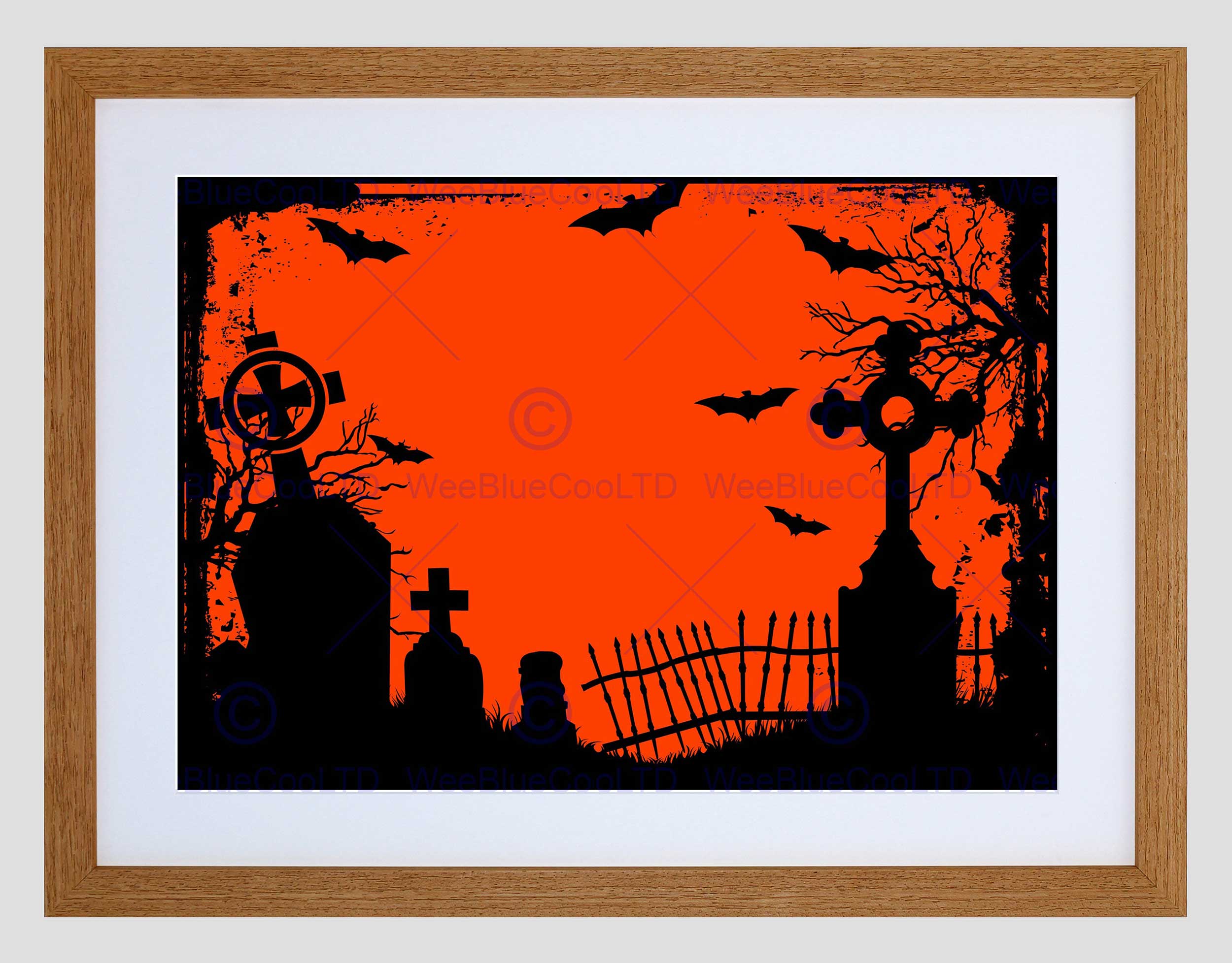 2500x1956 Painting Halloween Graveyard Cemetery Silhouette Framed Art Print