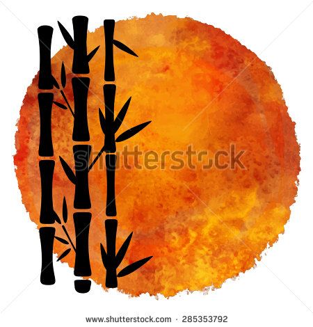 450x470 Watercolor Circle Paint Stain And Bamboo Trees Black Silhouette