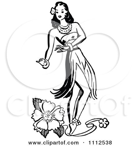 450x470 Clipart Retro Blacknd White Hawaiian Hula Girl Dancernd