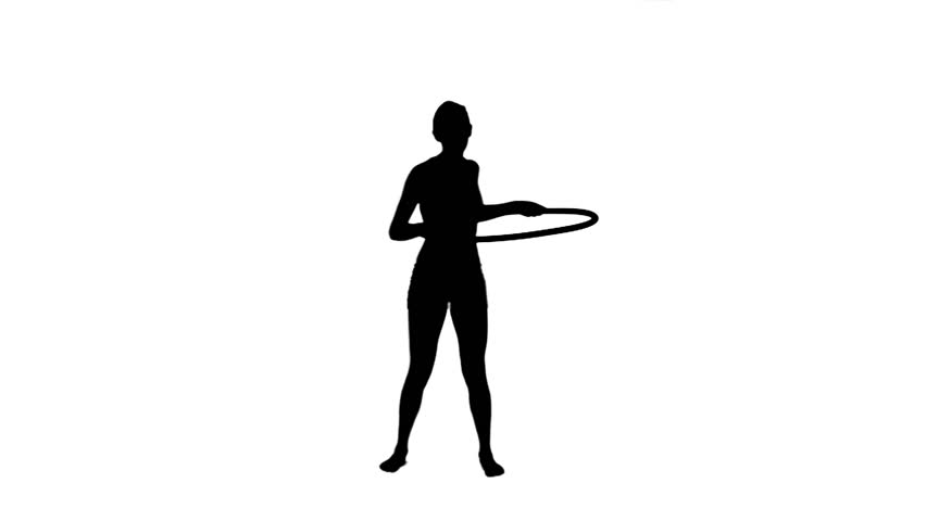 852x480 A Silhouette Woman Is Playing With A Hula Hoop Against A White