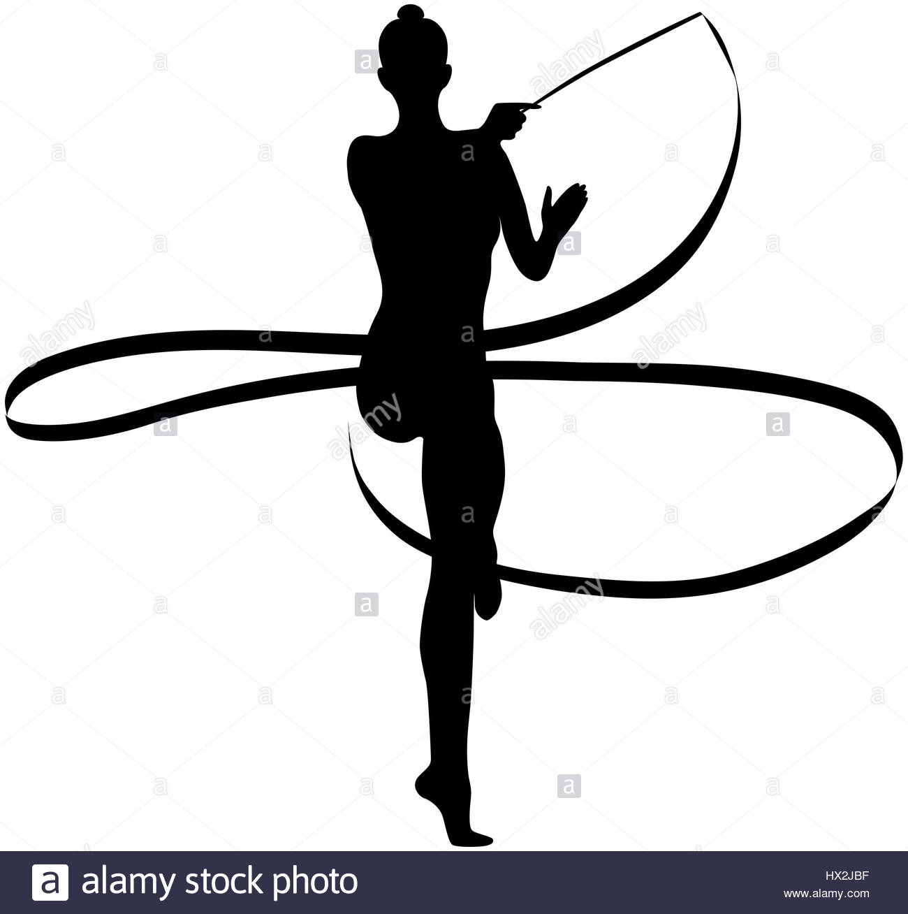 1300x1308 Black Silhouette Girl Gymnast With Ribbon Rhythmic Gymnastics