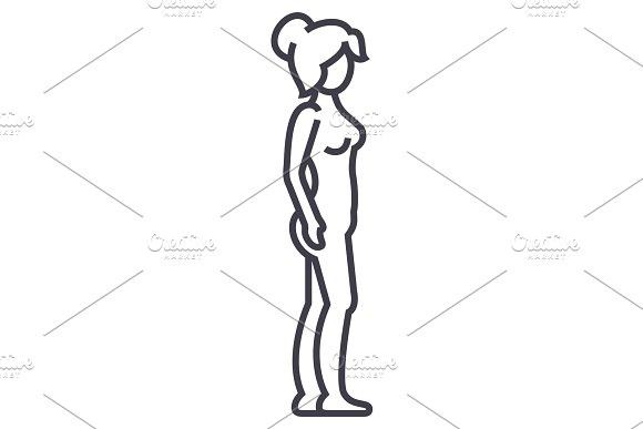 580x387 Woman Body Profile,female Silhouette Vector Line Icon, Sign