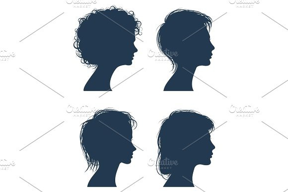 580x386 Woman Head Vector Silhouettes, Female Face Profiles, Girl Modern