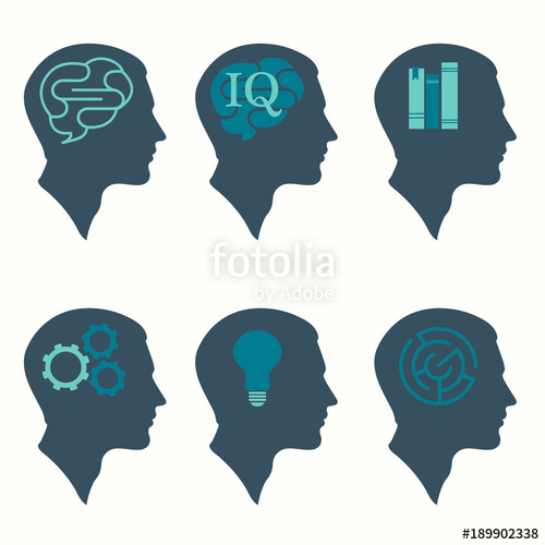 500x500 Vector Illustration Of Human Profile Head Concept, With Brain