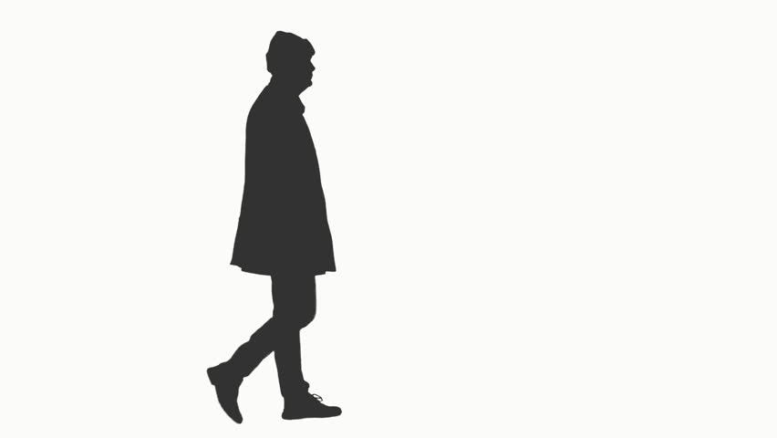 852x480 Silhouette Of A Man In Hat Walks On Transparent Background, Side